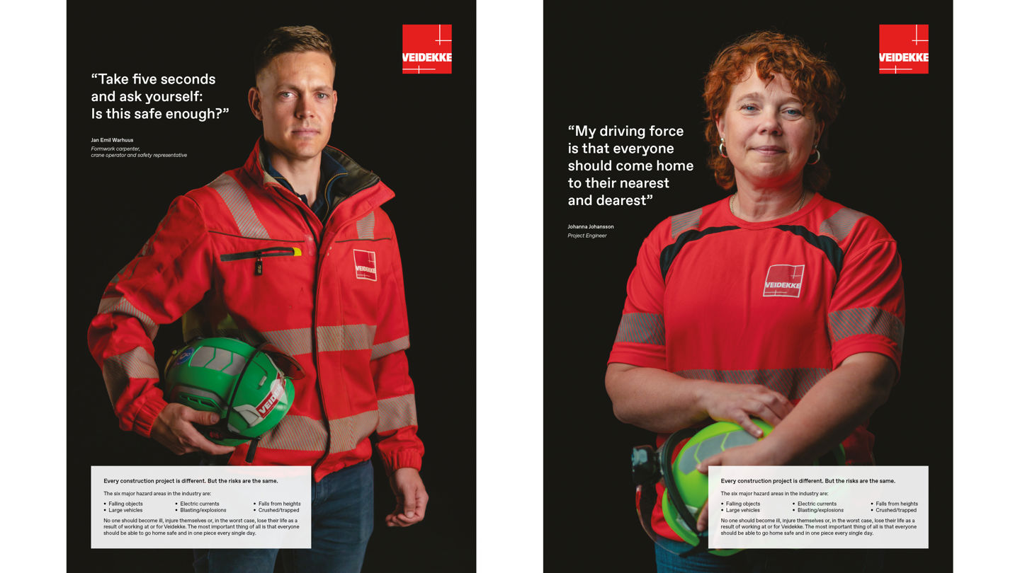 Posters showing people wearing safety clothing. Photo.